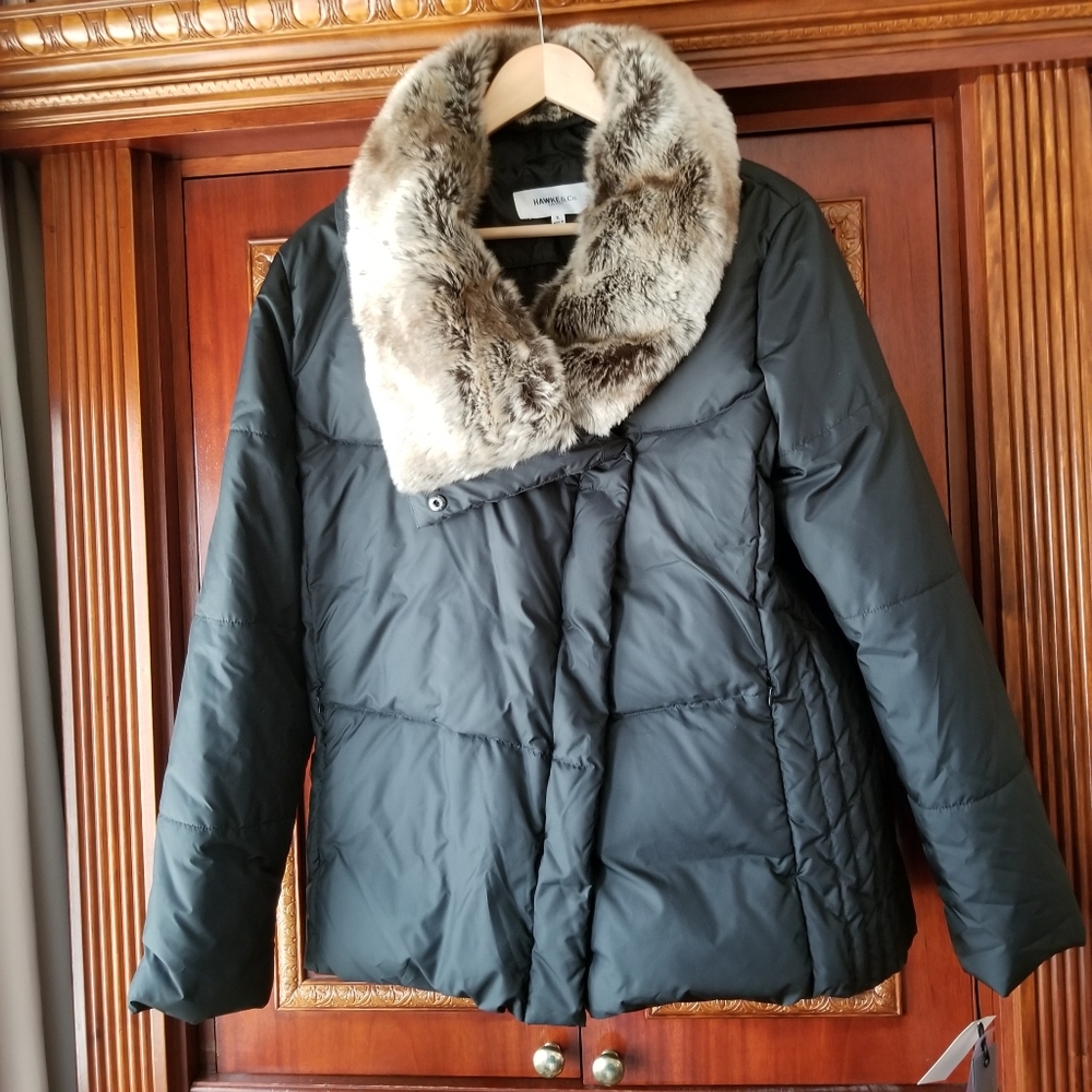 Hawke&co womens winter puffer coat with fur trim